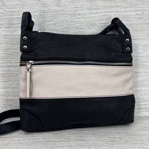 Fossil Black Cream Leather Colorblock Crossbody Shoulder Bag Purse